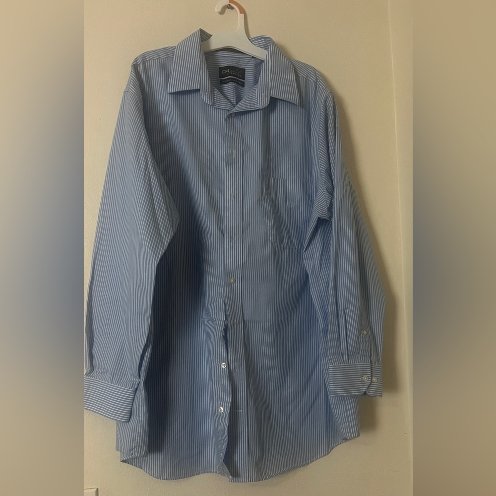 CM Gold Series Men's Light Blue Pinstripe Dress Shirt Sz 18 (35/36)